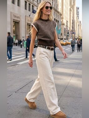 ZARA wool blend herringbone knit sweater with short sleeves